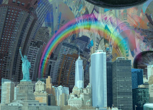 Paisaje Nueva York Dimensiones Abstractas Arco Iris — Foto de Stock