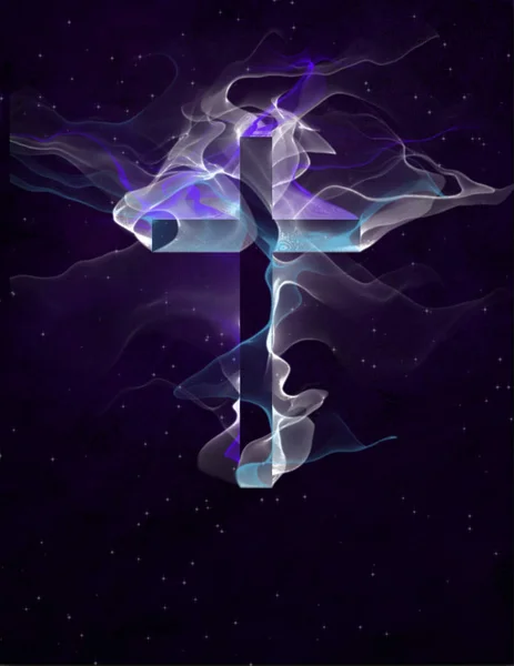 神秘灯光下的基督教十字架 — 图库照片
