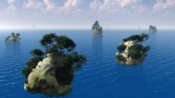 Felsige Inseln Mit Grünen Bäumen — Stockfoto