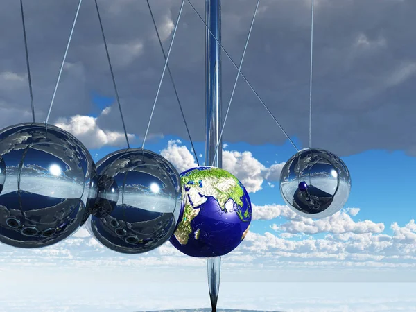 牛顿摇篮地球对天空 — 图库照片