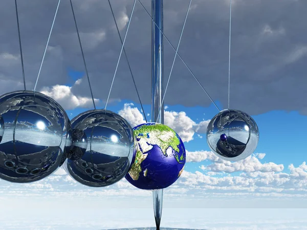 Newtons Cradle Earth Sky — Stock Photo, Image