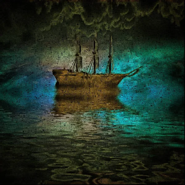 Живопись Одинокий Корабль Красочная Современная Иллюстрация Фона — стоковое фото