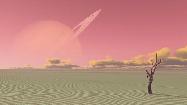 Desert Terraformed Moon Saturn Exosoalr Planet — Stock Photo, Image
