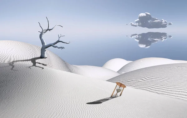 Deserto Branco Surreal Com Ampulheta Árvore Seca — Fotografia de Stock