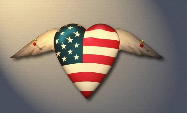 Usa Flag Corazón Alado Clavado Superficie — Foto de Stock