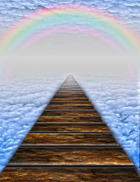 Plank Path Clouds Rainbow — Stock Photo, Image