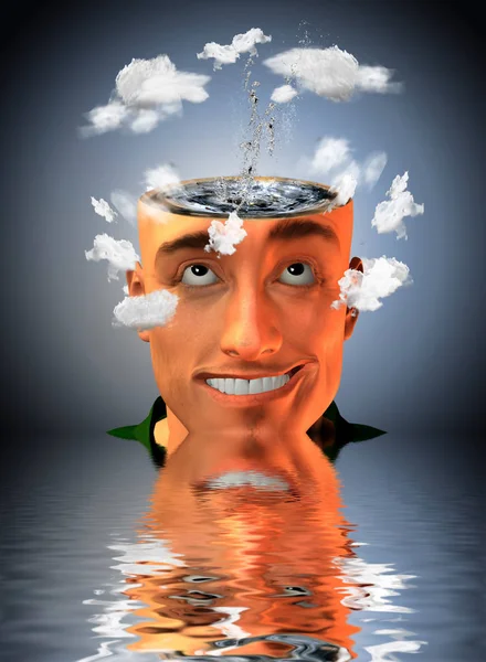 Άνθρωπος Νερό Στο Κεφάλι Και Σύννεφα — Φωτογραφία Αρχείου