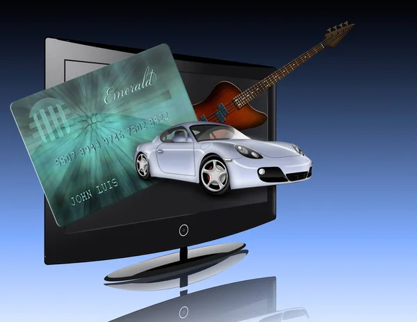 Credit Card Car Flat Panel Guitar All Items Actual Items — Stock Photo, Image