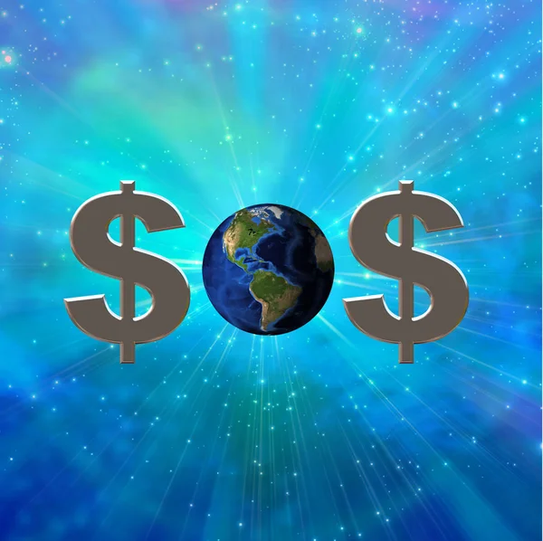 Знак Долара Земля Створюють Символ Sos — стокове фото