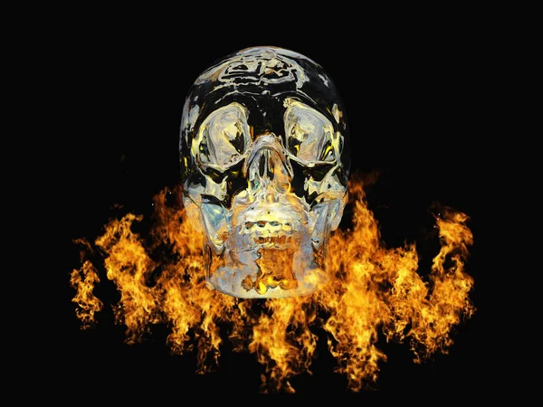 Crystal Skull Surrounded Fire — Stock Photo, Image