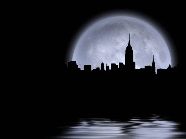 Paisaje Urbano Nueva York Refleja Luna Representación Algunos Elementos Provistos — Foto de Stock