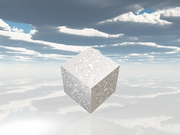 Cube Labyrinthe Dans Paysage Stérile — Photo