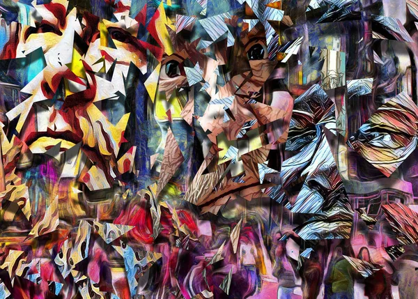 Pintura Abstrata Complexa Elementos Mosaico Coloridos Pedaços Rostos Masculinos — Fotografia de Stock