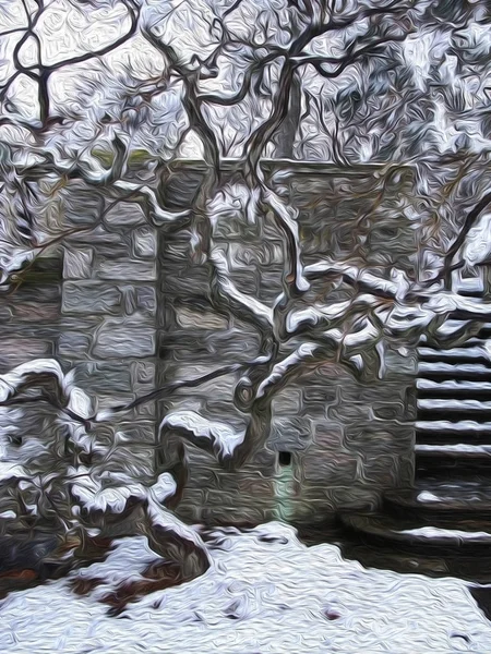 Зимовий Парк Сніг Сходах — стокове фото