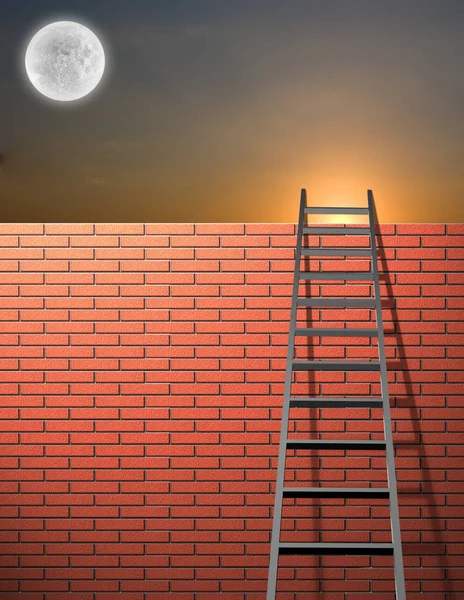Merdiven Gökyüzü Parlak Ile Duvara Eğilir — Stok fotoğraf