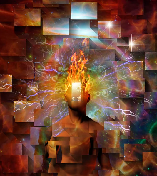 Man Burning Head Cosmic Space — Stock Photo, Image
