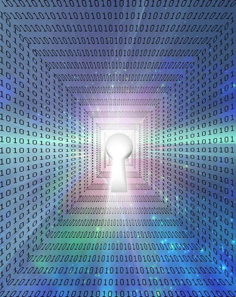 Modern Art Keyhole Binary Code Background Rendering — Stock Photo, Image