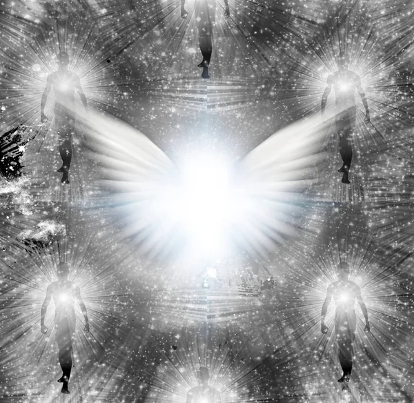 闪亮天使的翅膀和人类的灵魂 — 图库照片