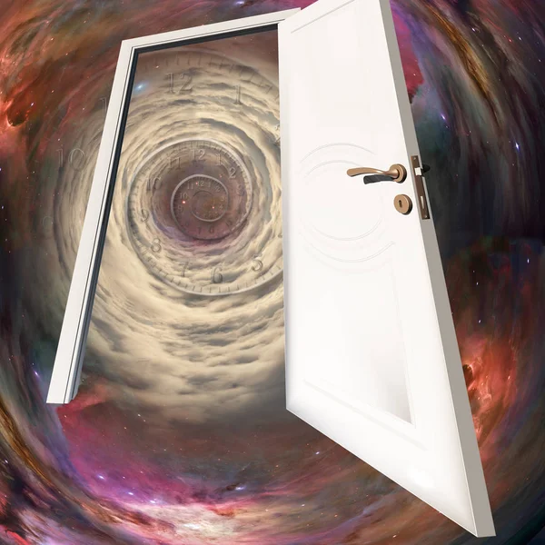 白い扉と宇宙トンネル — ストック写真