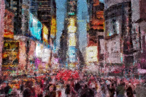Abstrakt Modern Målning Med Ord Moln Times Square — Stockfoto