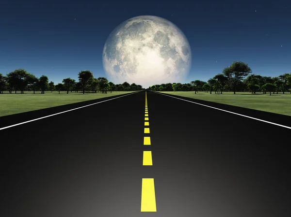 Leere Straße Und Mond — Stockfoto
