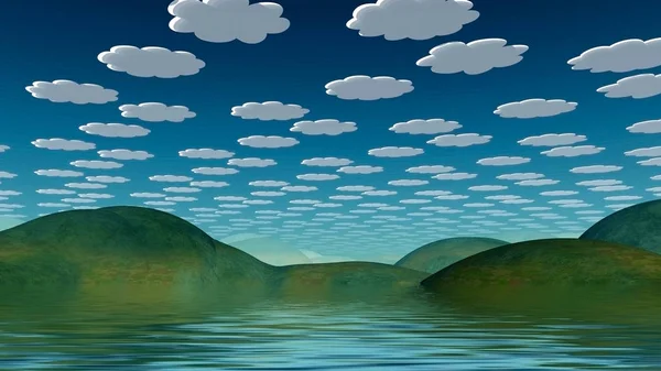 Spookily Sereen Landschap Cartooneske Wolken Aan Hemel — Stockfoto