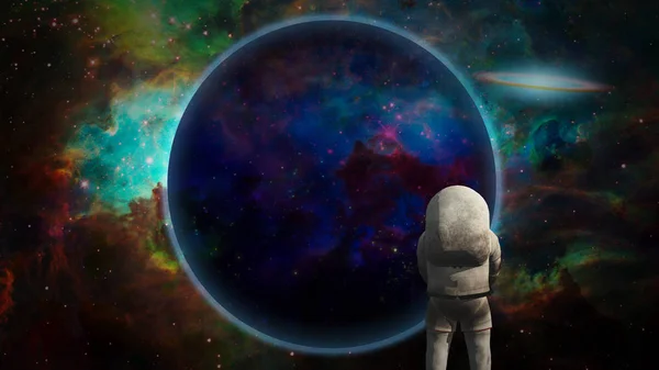 Astronauta antes do planeta roxo — Fotografia de Stock