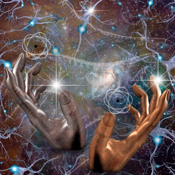Сюрреалистичная Картина Руки Молитвы Универс — стоковое фото