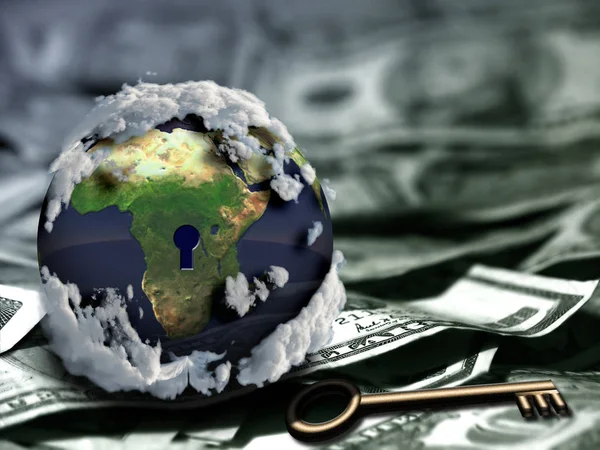 Globe Keyhole Key Dollars — Stock Photo, Image