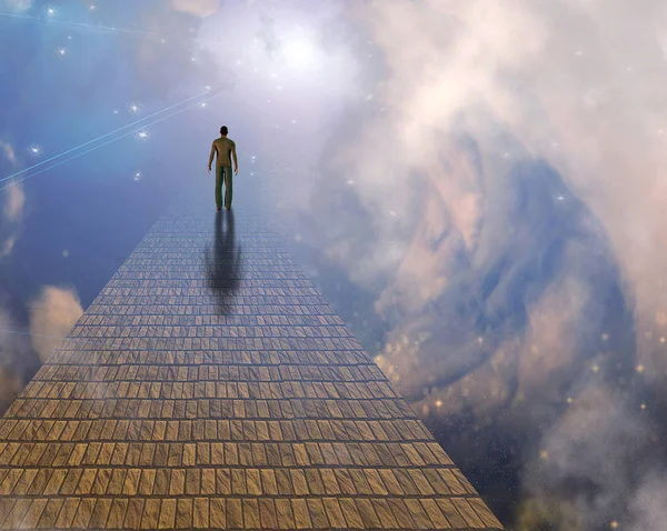 Surrealismus Muž Chodí Kamenné Cestě Nebe — Stock fotografie