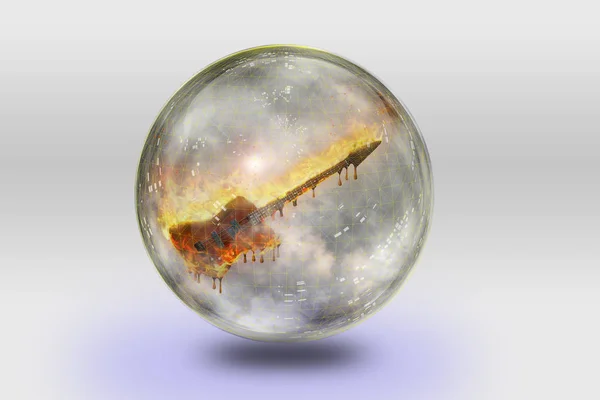Flaming Guitar Crystal Sphere — Stock Photo, Image