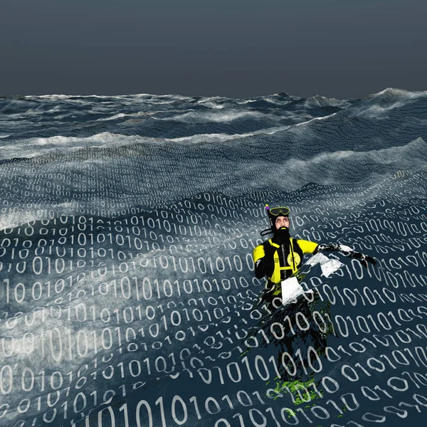 Plongeur Flotte Surface Mer Binaire Concept Informatique Internet — Photo