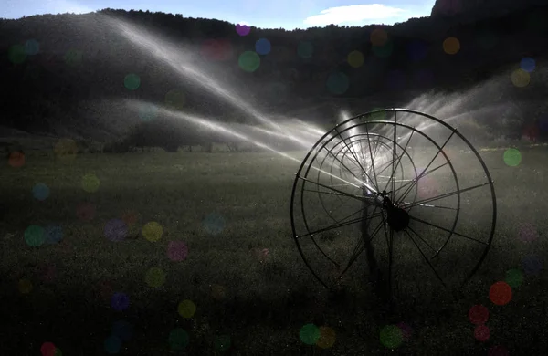 緑のフィールドの灌漑システム — ストック写真
