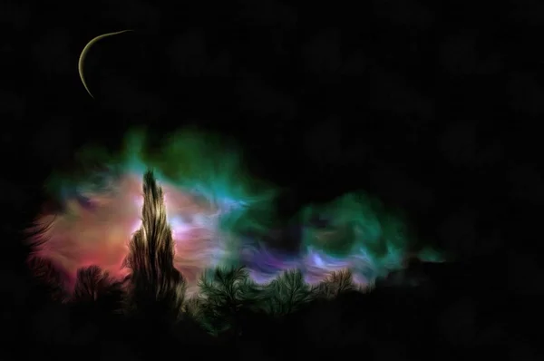 表現主義絵画 月の光の森 レンダリング — ストック写真