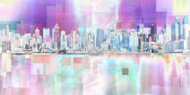 Modern sanat. New York şehir manzarası. - Manhattan. 3B görüntüleme