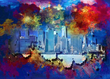 New York Skyline Modern Sanat Arkaplanı