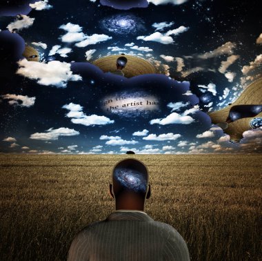 Gökada standları önce buğday alanı içinde olan adam