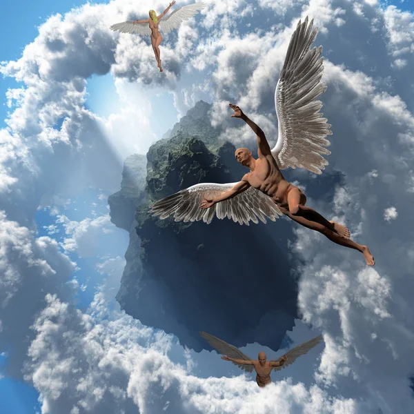 Ангелы Летают Вокруг Астероида Облаках — стоковое фото