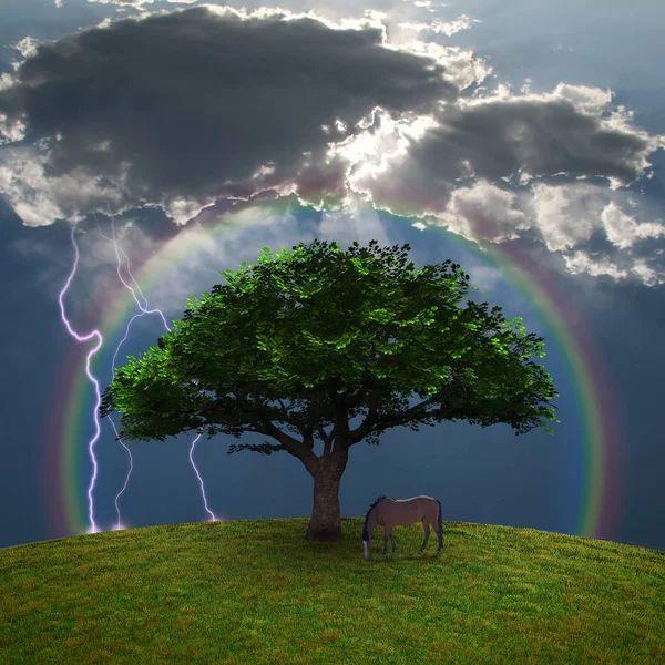 Horse Tree Rendering — Stock Photo, Image