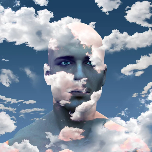 Mans Cabeça Nuvens — Fotografia de Stock