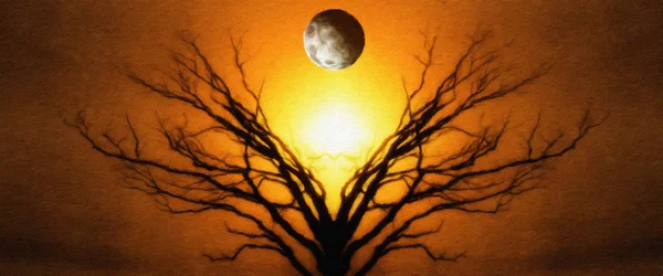 Mystic Tree Life Moon Sky Sunset Sunrise — Stock Photo, Image