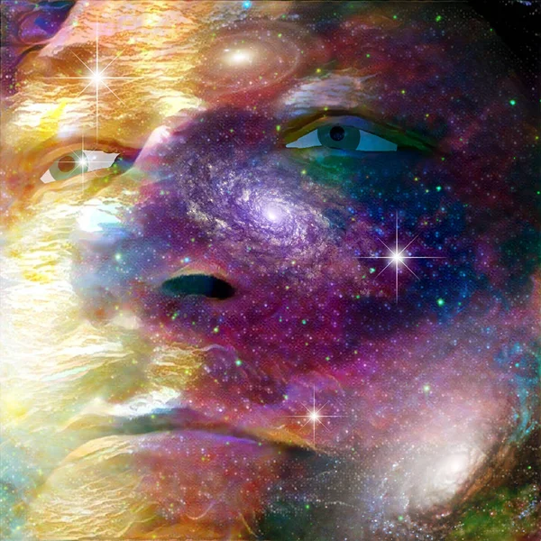 Surrealism Man Face Deep Space Background — Stock Photo, Image