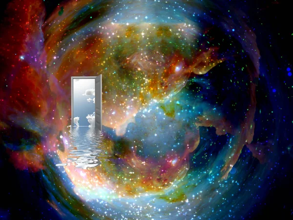 Tür Auf Eine Andere Welt Buntem Universum — Stockfoto