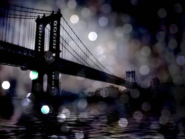 纽约市大桥在黑暗中 — 图库照片