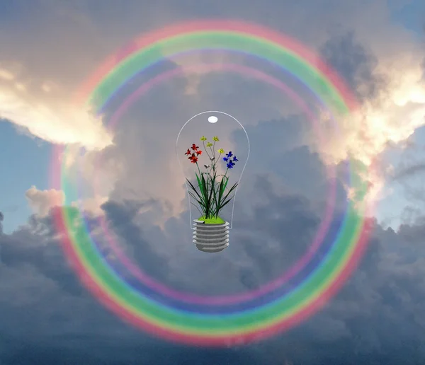 Bloemen Gevuld Gloeilamp Regenboog — Stockfoto