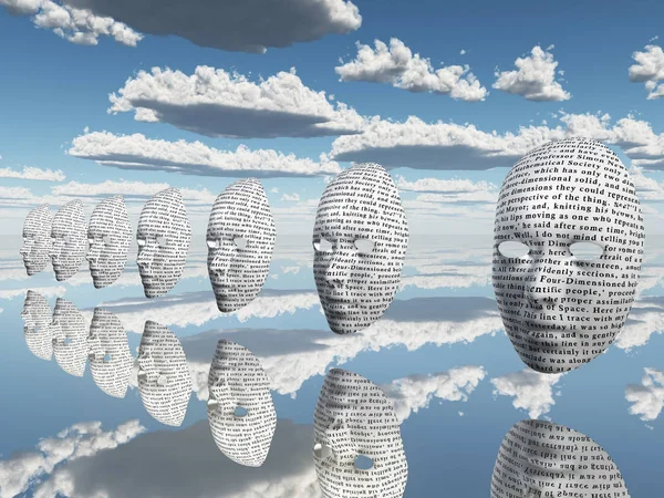 Surreal Masks Text Hovers Sky — Stock Photo, Image