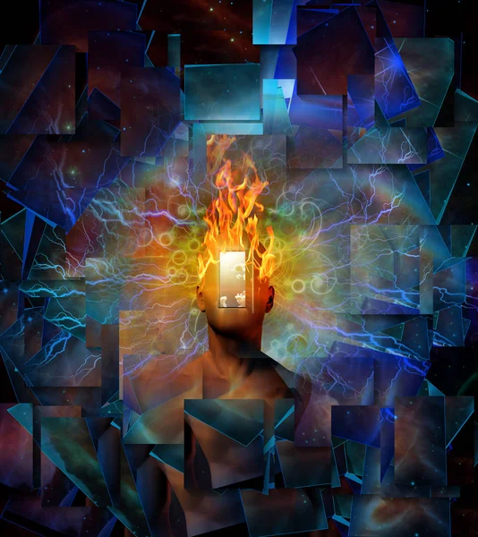 Mann Mit Brennendem Kopf Kosmischen Raum — Stockfoto