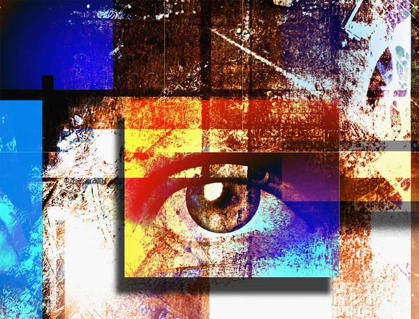 Surreale Digitale Kunst Das Menschliche Auge Mondrianischer Stil — Stockfoto