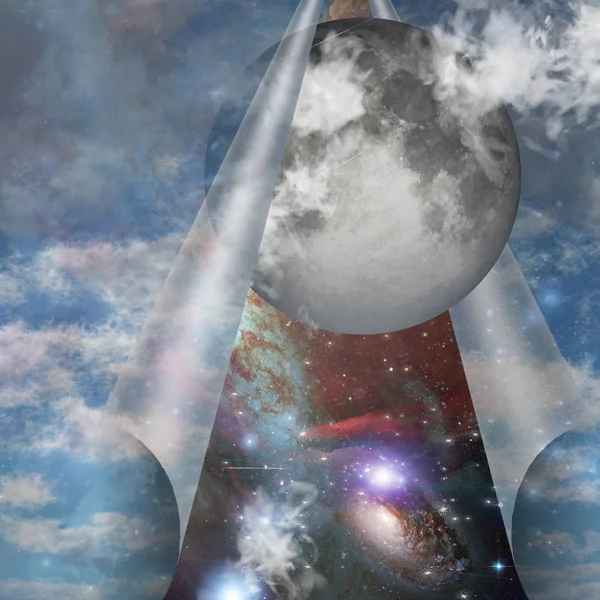 Revealing Moon Sky Curtain Rendering — Stock Photo, Image