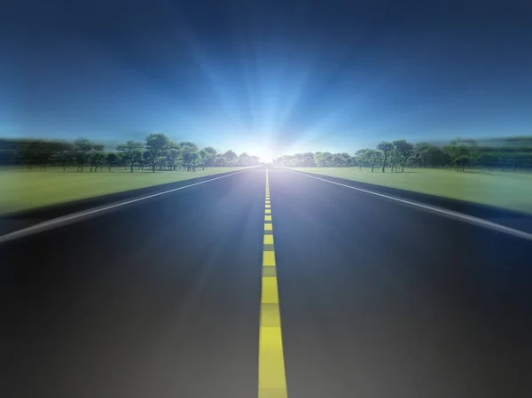Road Green Landscape Moving Light — Stock Photo, Image